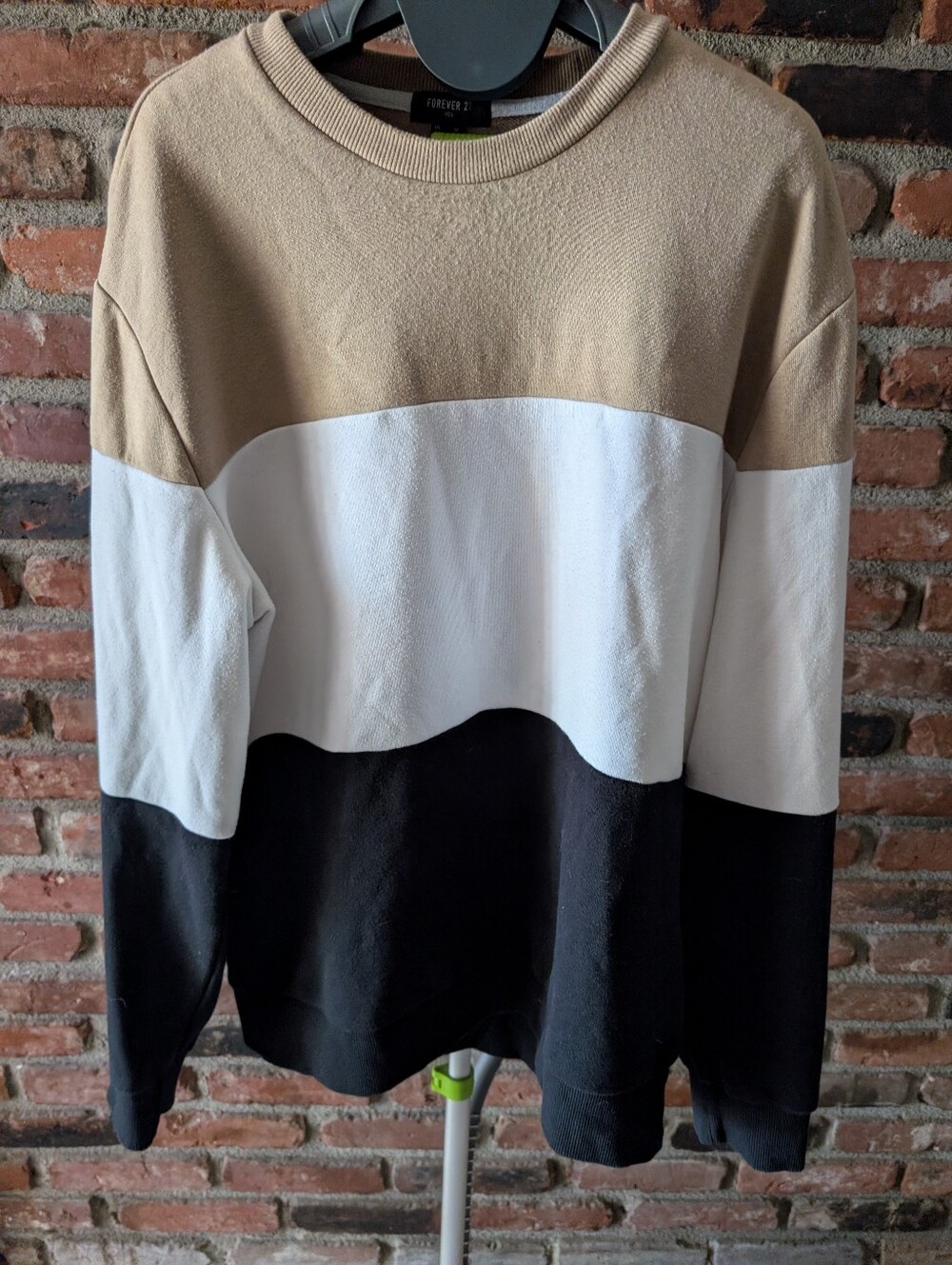 Forever 21 Colorblock Crewneck Sweatshirt - Tan, White, Black